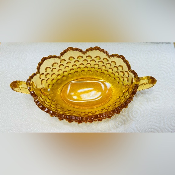 Vintage Fenton Hobnail candy dish with handles in Amber color.  Mint condition. - Picture 5 of 5